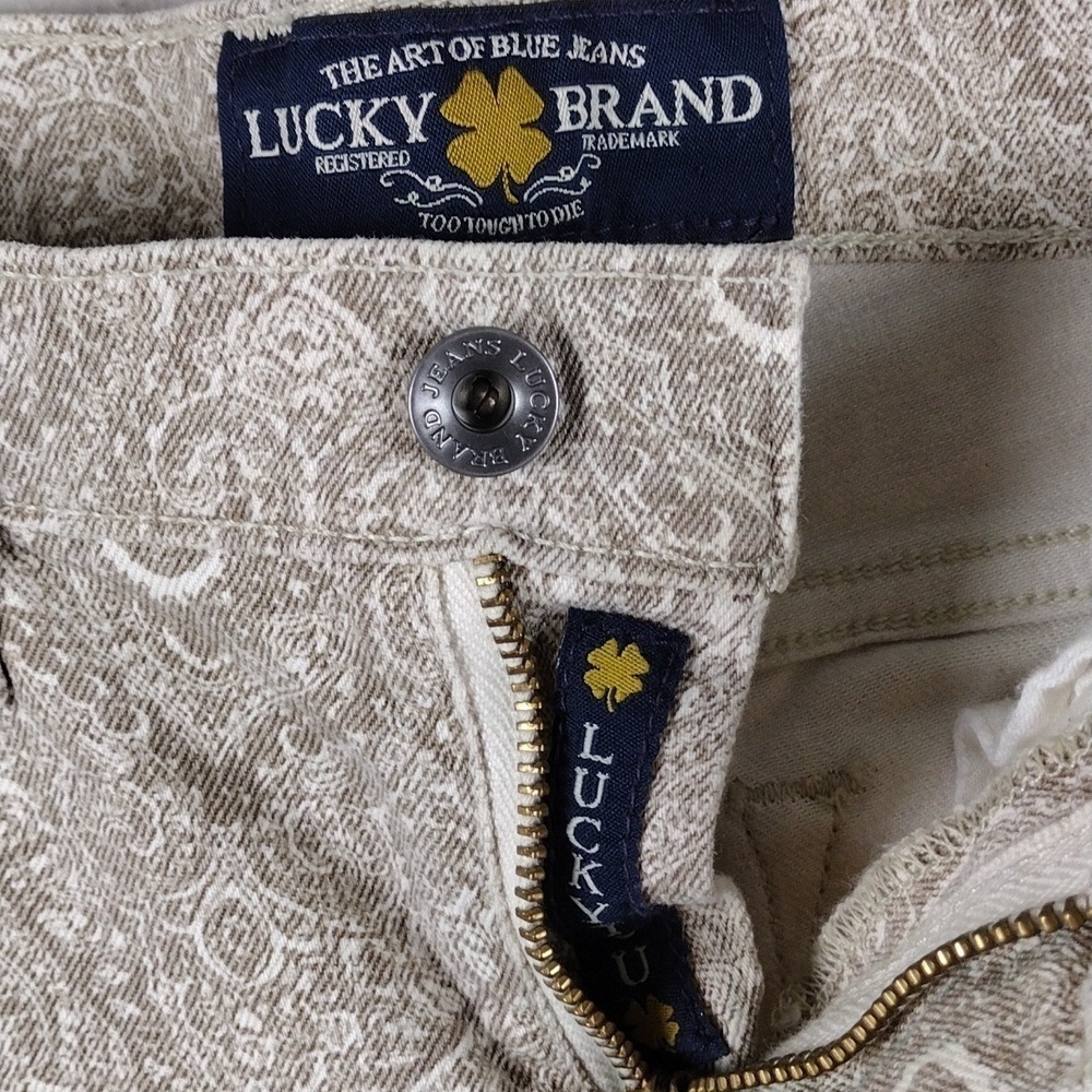 Lucky Brand Sofia Skinny Gold Tan Paisley Print Mid Rise Color Denim Ankle Jean - Picture 5 of 13
